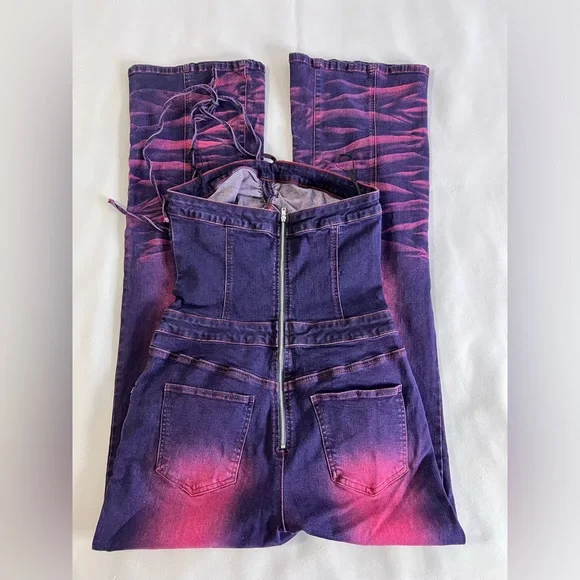 Fashion Nova Women’s More Drama Denim Jumpsuit - Dark Wash Sz Medium RN 149052 - Picture 12 of 16